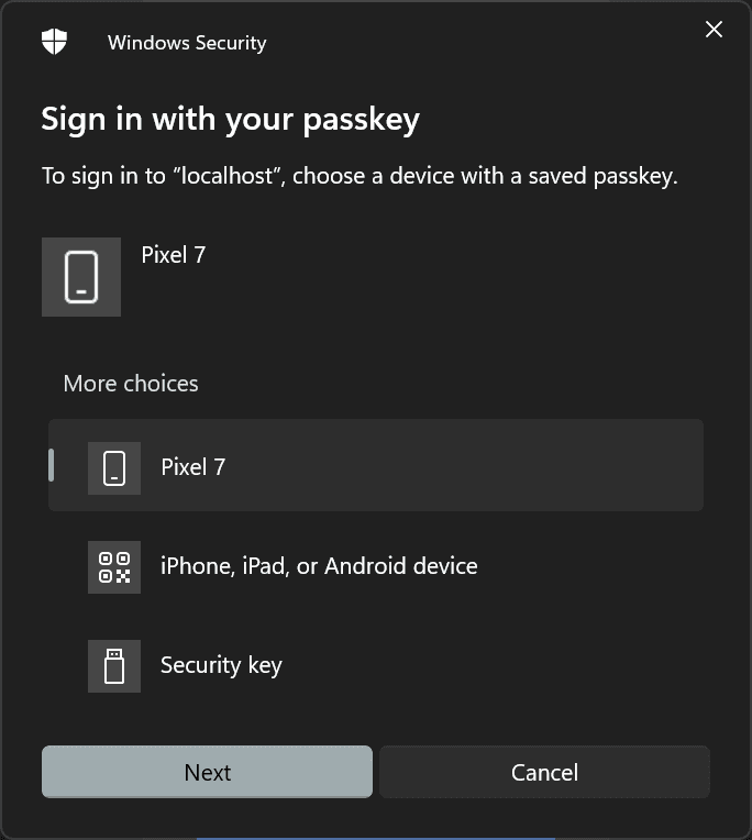 A Windows security dialog showing a passkey. windows security dialog