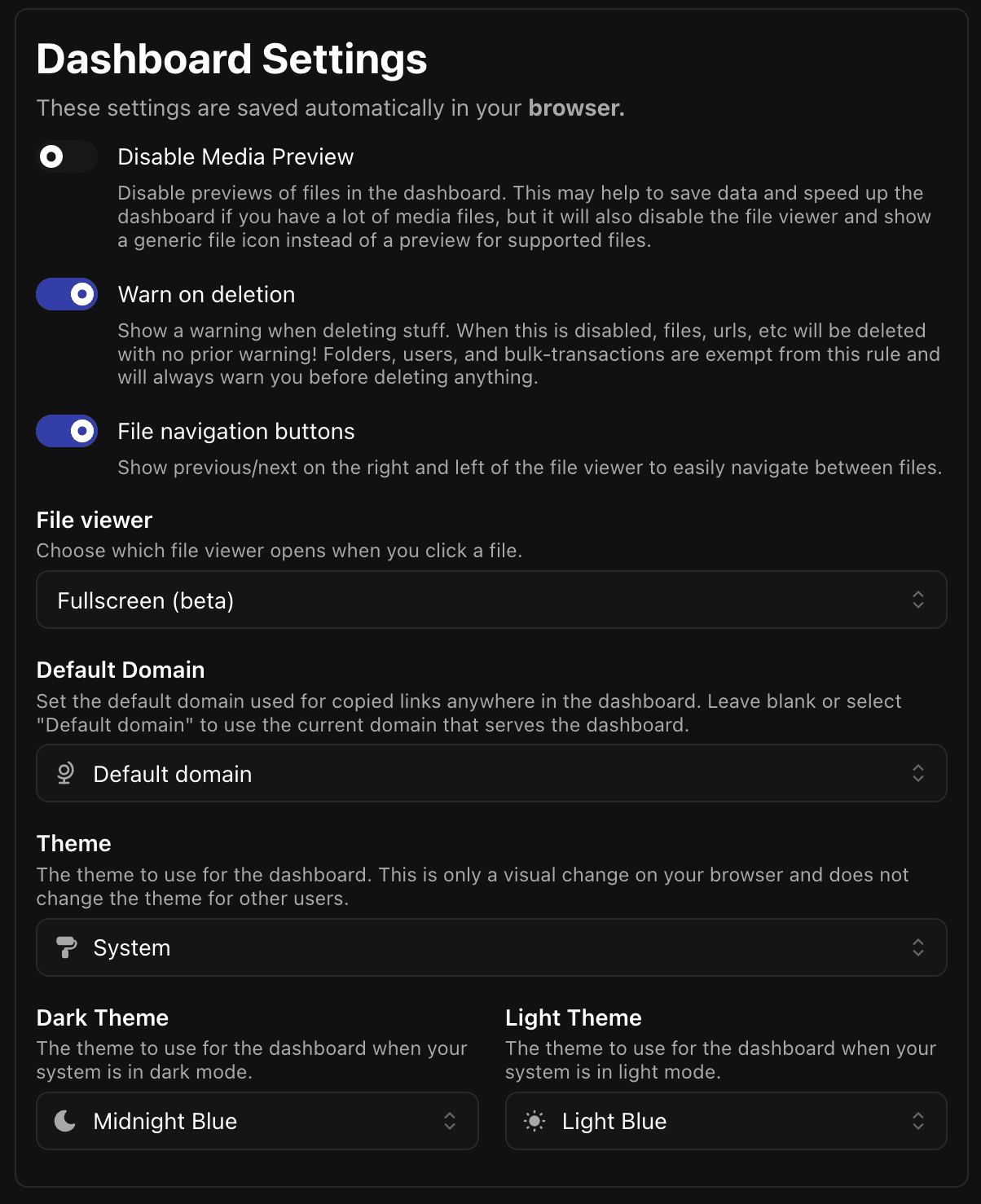 Dashboard Settings