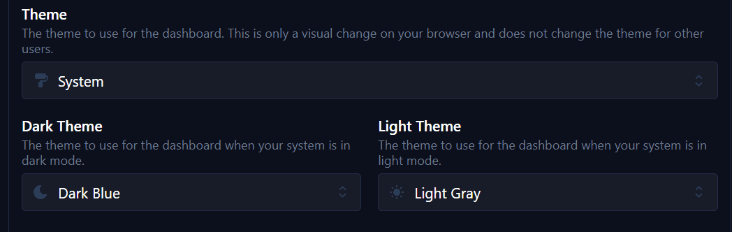 dashboard settings