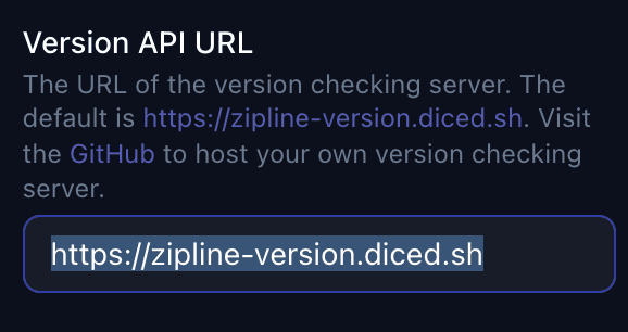Version Checking API field in the Server Settings page version checking