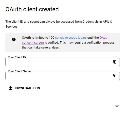 Google OAuth Client ID/Secret